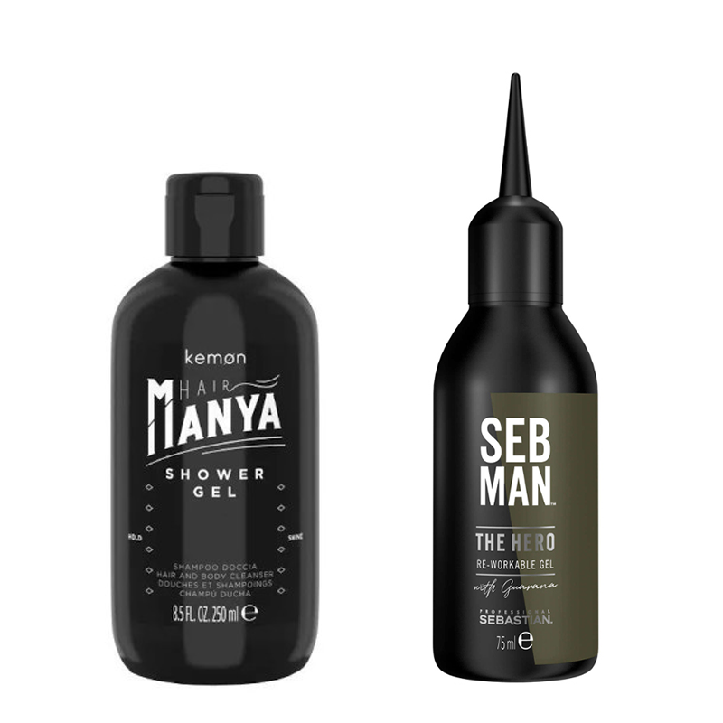 Hair Manya Shampoo Hair&Body and The Hero | Zestaw: szampon do włosów i ciała 250ml + płynny żel do włosów umożliwiający zmianę stylizacji 75ml