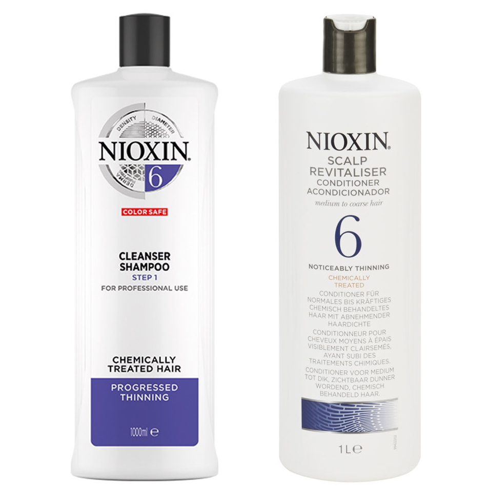 System 6 | Zestaw przeciw wypadaniu do włosów znacznie przerzedzonych i poddanych zabiegom chemicznym: szampon 1000ml + odżywka 1000ml