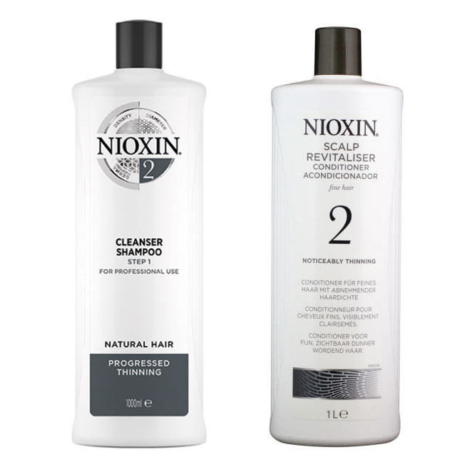 System 2 | Zestaw przeciw wypadaniu do włosów naturalnych i znacznie przerzedzonych: szampon 1000ml + odżywka 1000ml