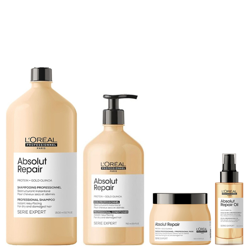 Absolut Repair | Zestaw regenerujący do włosów: szampon 1500ml + odżywka 750ml + maska 500ml + olejek 90ml