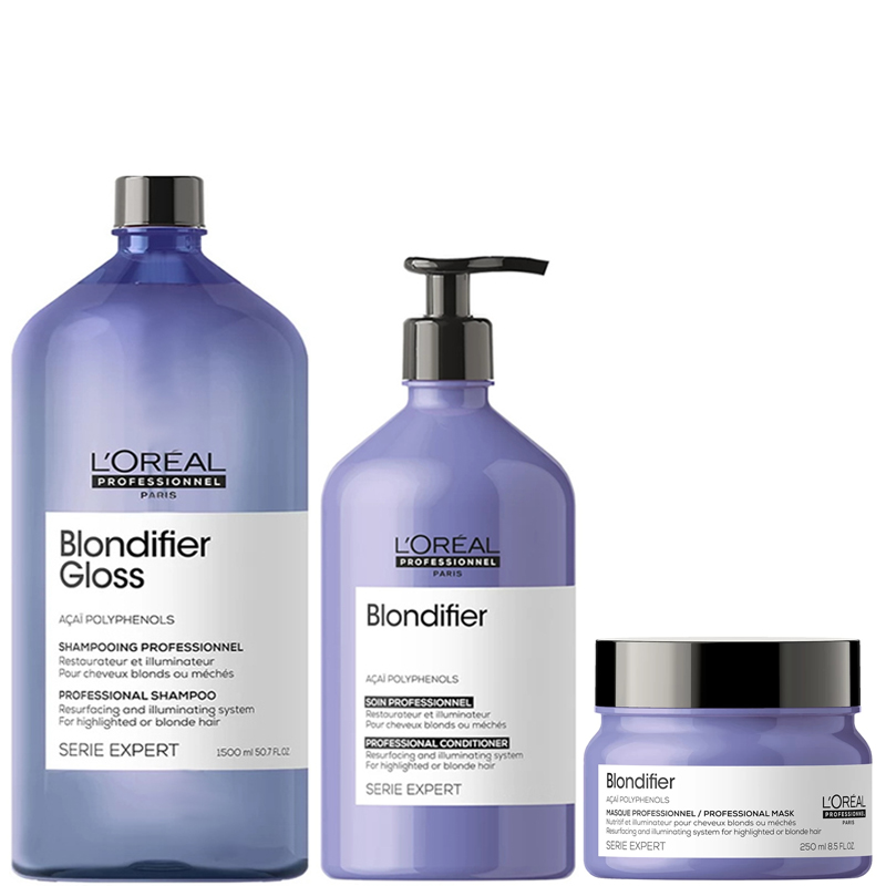 Loreal Blondifier | Zestaw pielęgnacyjny do włosów blond: szampon 1500ml + odżywka 500ml + maska 250ml