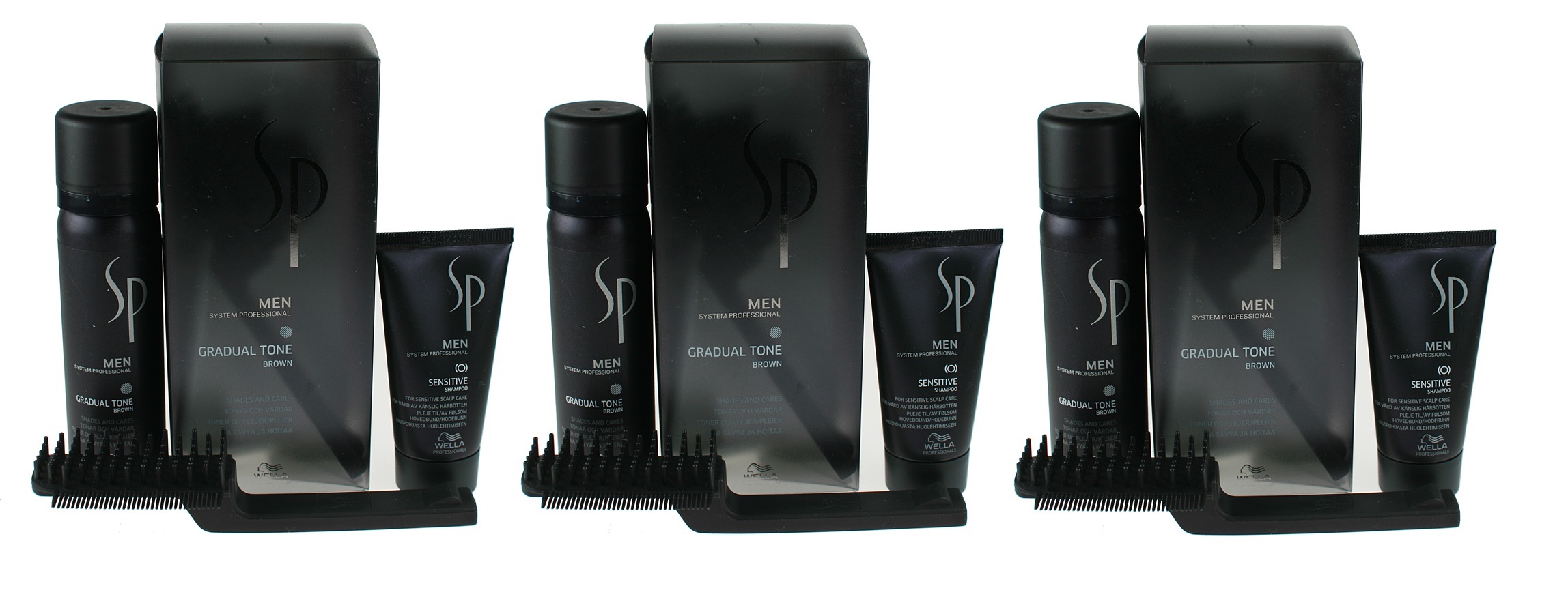 SP Men Gradual Tone Brown | Zestaw do włosów brąz - pianka pigmentująca + szampon + szczotka x3