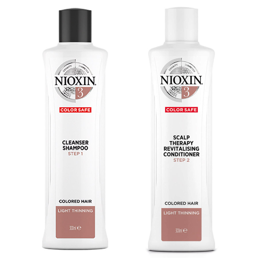 System 3 | Zestaw przeciw wypadaniu do włosów farbowanych i lekko przerzedzonych: szampon 300ml + odżywka 300ml