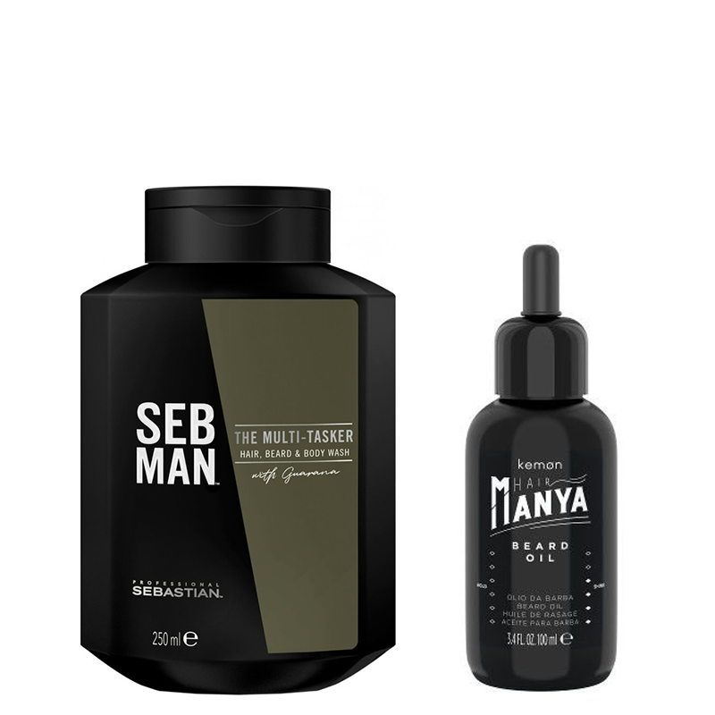 Hair Manya Beard Oil and The Multi-Tasker | Zestaw: olejek do brody 100ml + szampon 3 w 1 do włosów, zarostu i ciała 250ml