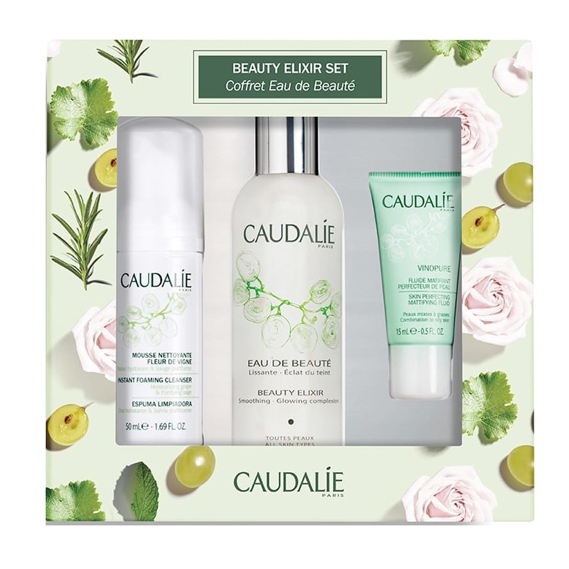 Beauty Elixir Set | Zestaw do pielęgnacji twarzy: woda rozświetlająca 100ml + pianka oczyszczająca 50ml + fluid 15ml
