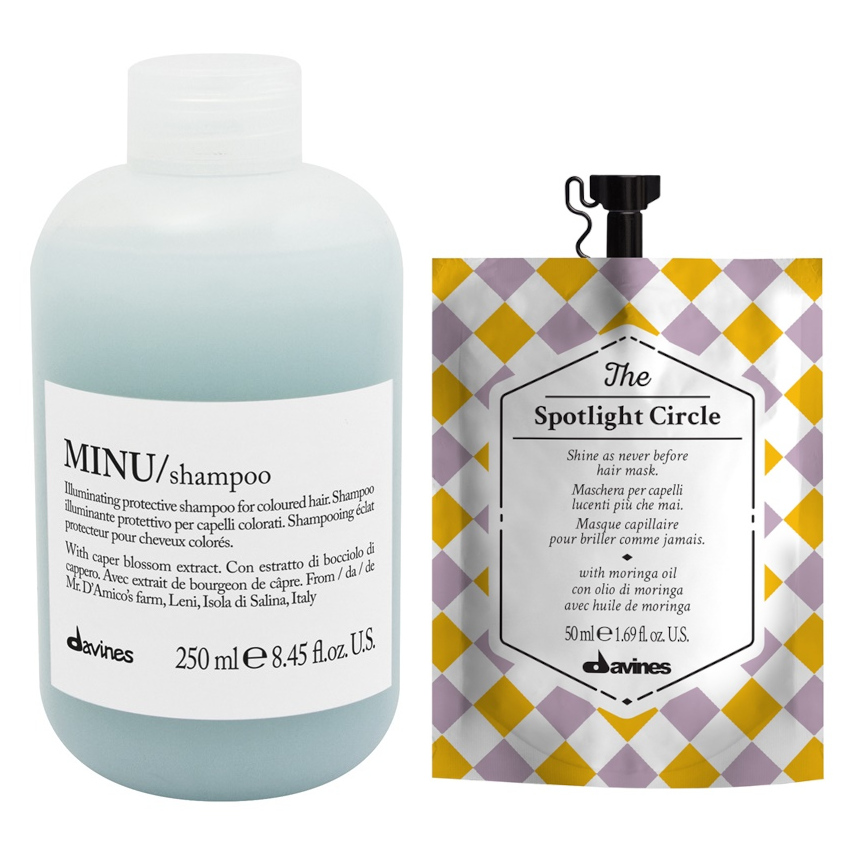 Minu and Spotlight Circle | Zestaw do włosów farbowanych: szampon 250ml + nabłyszczająca maska 50ml