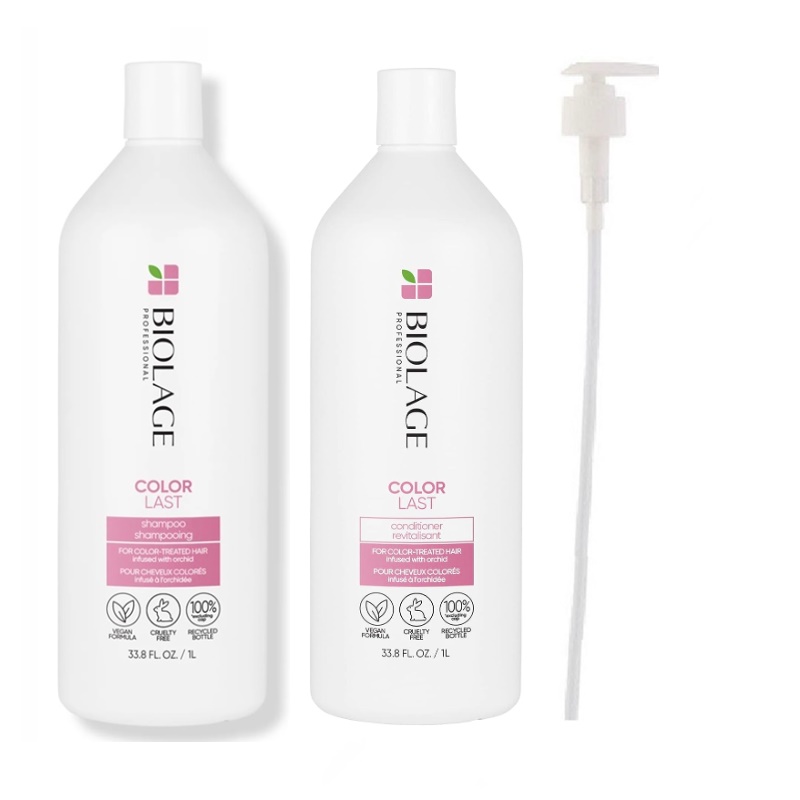 Biolage ColorLast | Zestaw do włosów farbowanych: szampon 1000ml + odżywka 1000ml + pompka