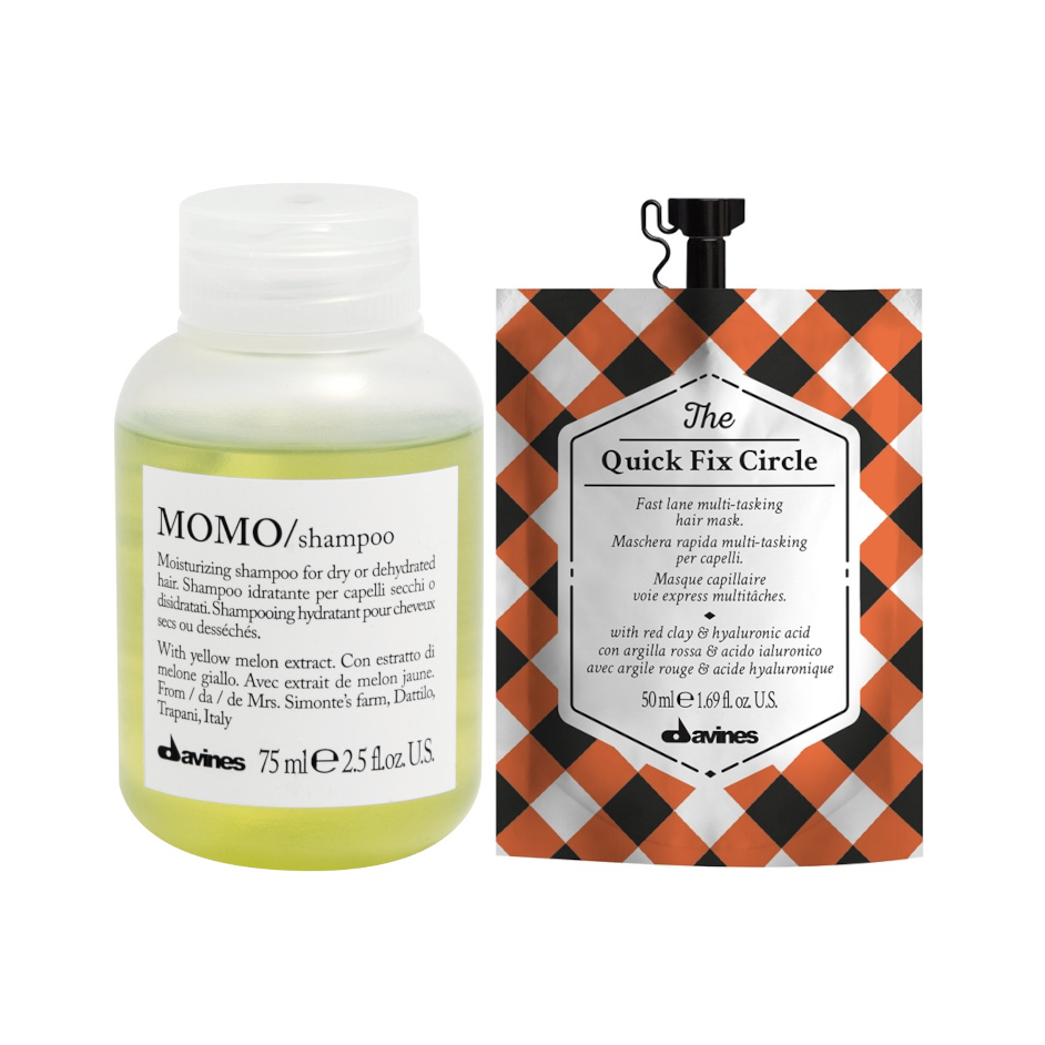 MOMO and Quick Fix | Minizestaw nawilżający do włosów: szampon 75ml + maska 50ml