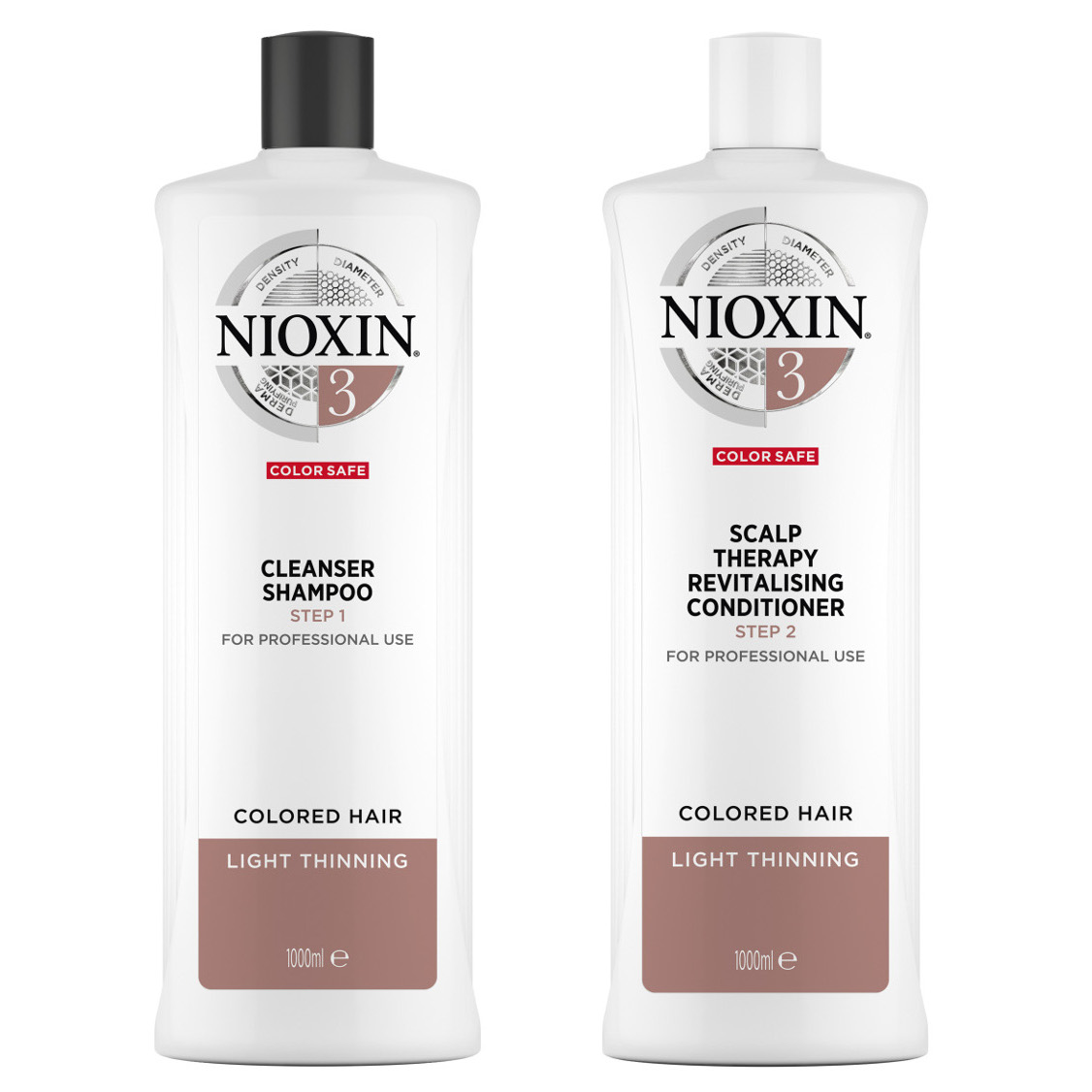 System 3 | Zestaw przeciw wypadaniu do włosów farbowanych i lekko przerzedzonych: szampon 1000ml + odżywka 1000ml