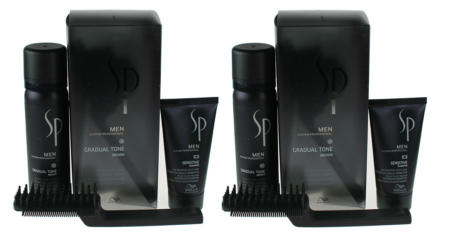 SP Men Gradual Tone Brown | Zestaw do włosów brąz - pianka pigmentująca + szampon + szczotka x2