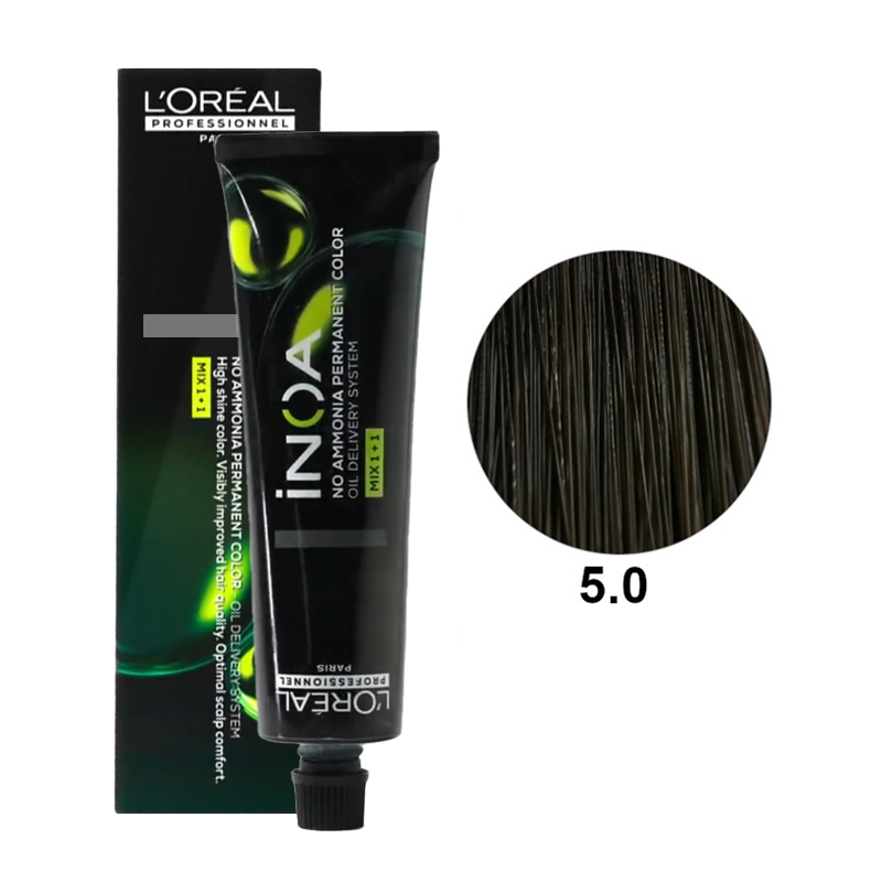 iNOA 5.0 | Bezamoniakowa trwała farba do włosów - kolor 5.0 jasny brąz intensywny 60g