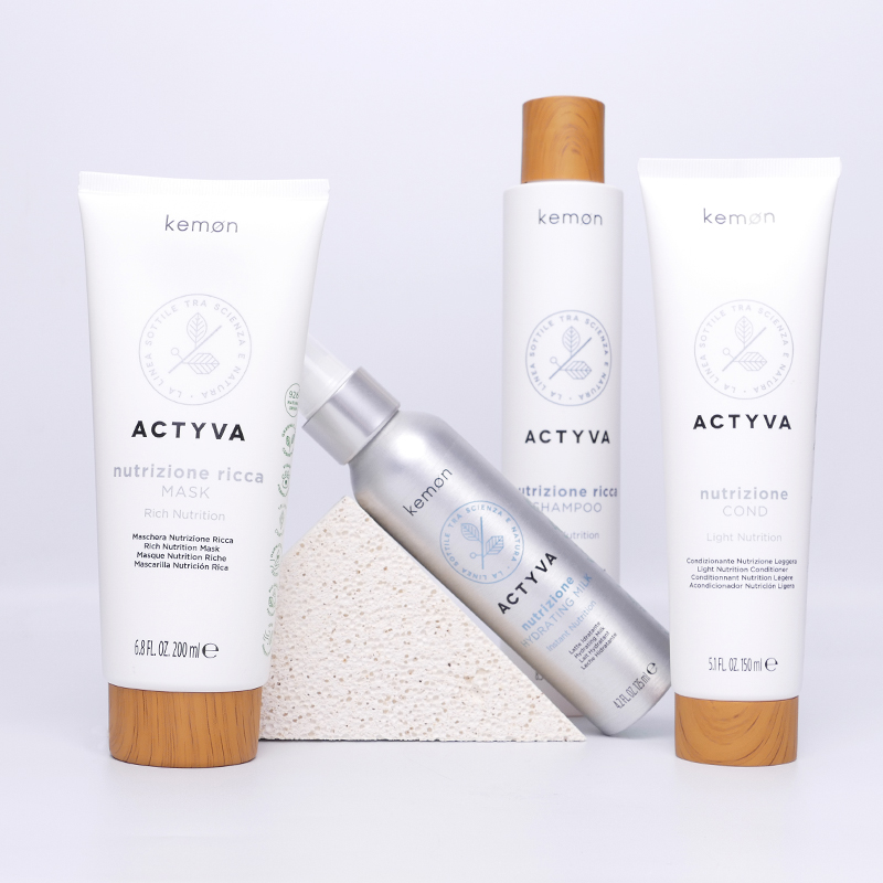 Actyva Nutrizione | Podstawowy rytuał nawilżający włosy suche: szampon 250ml + odżywka 150ml + maska 200ml + mleczko 125ml