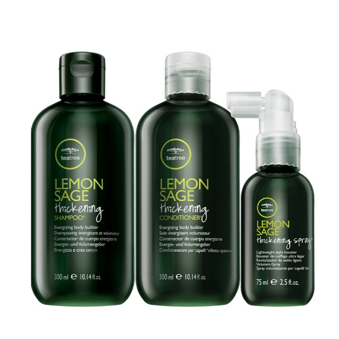 Tea Tree Lemon Sage | Zestaw zwiększający objętość włosów: szampon 300ml + odżywka 300ml + spray 75ml