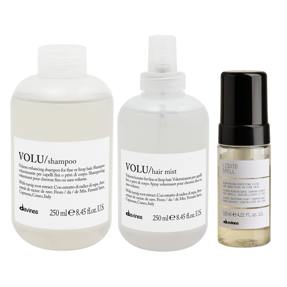 Volu and Liquid Spell | Zestaw zwiększający objętość: szampon 250ml + odżywka w sprayu 250ml + pogrubiający fluid 125ml