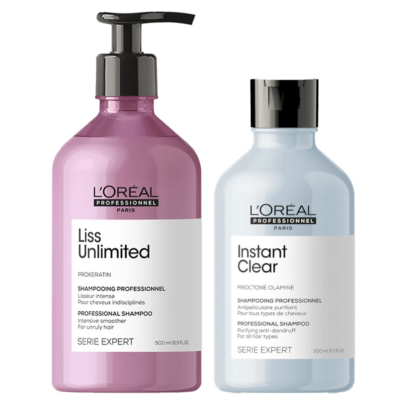 Liss Unlimited and Instant Clear | Zestaw do włosów:  szampon wygładzający 500ml + szampon przeciwłupieżowy 300ml