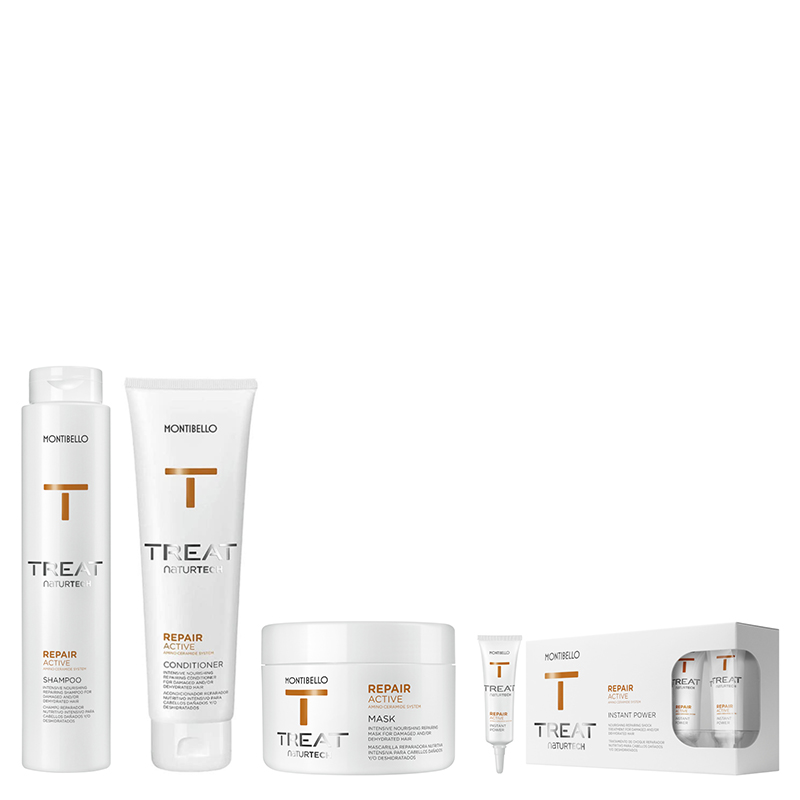 Treat Naturtech Repair Active | Zestaw do włosów zniszczonych: szampon 300ml + odżywka 150ml + maska 200ml +  kuracja 10x12ml