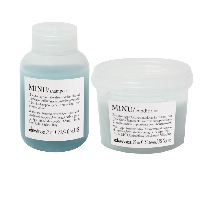 Minu | Minizestaw do włosów farbowanych: szampon 75ml + odżywka 75ml