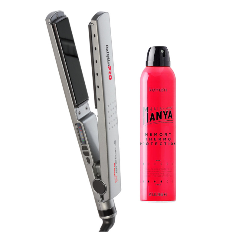 The Straightener and Hair Manya Memory Thermo Protection | Zestaw do włosów: prostownica z jonizacją EP 28mm + termoochronny spray do włosów 250ml