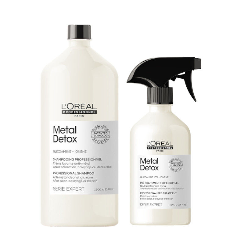 Metal Detox | Zestaw: szampon neutralizujący metale do stosowania po farbowaniu 300ml + spray neutralizujący metale 500ml