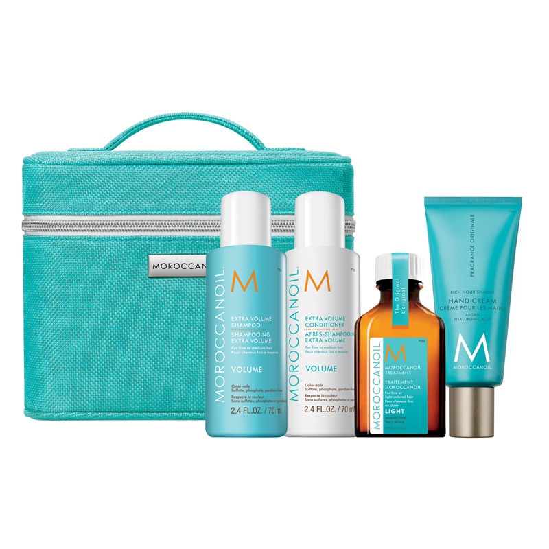 Volume Travel Kit | Zestaw podróżny: szampon 70ml + odżywka 70ml + olejek do włosów cienkich 25ml + krem do rąk 40ml + kosmetyczka