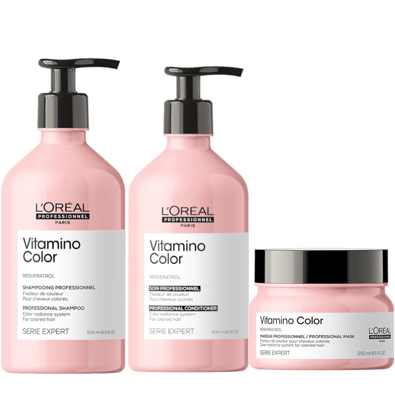 Vitamino Color | Zestaw do włosów farbowanych: szampon 500ml + odżywka 500ml + maska 250ml
