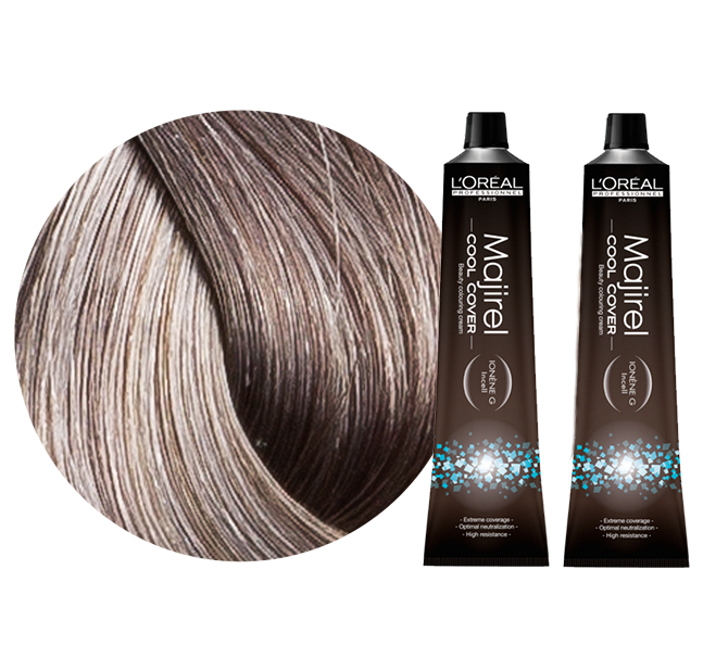 Majirel Cool Cover | Zestaw: trwała farba do włosów o chłodnych odcieniach - kolor 8.11 jasny blond popielaty głęboki 2x50ml