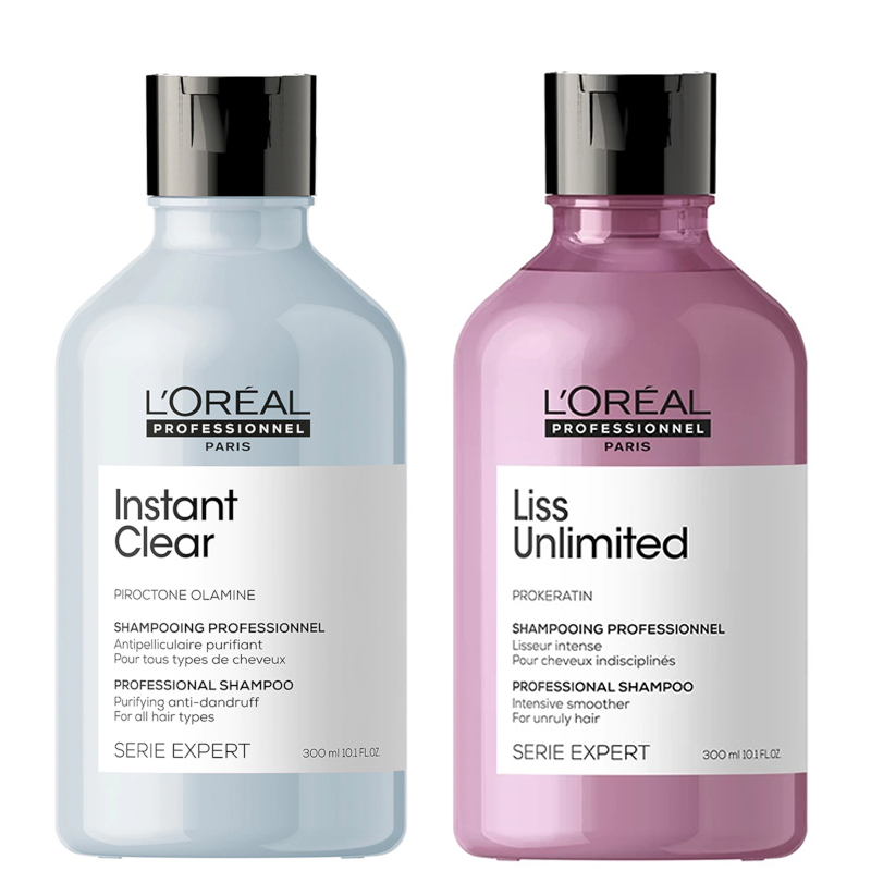 Liss Unlimited and Instant Clear | Zestaw do włosów:  szampon przeciwłupieżowy 300ml + szampon wygładzający 300ml