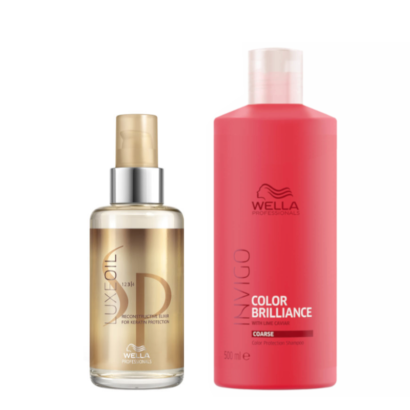 SP Luxe Oil and Invigo Color Brilliance | Zestaw: Elixir pielęgnujący do włosów 100ml + Szampon do grubych włosów farbowanych 500ml