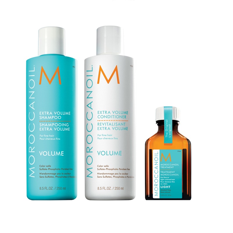 Extra Volume and Oil Treatment Light | Zestaw na objętość włosów: szampon 250ml + odżywka 250ml + Naturalny olejek arganowy do włosów cienkich i delikatnych 25ml