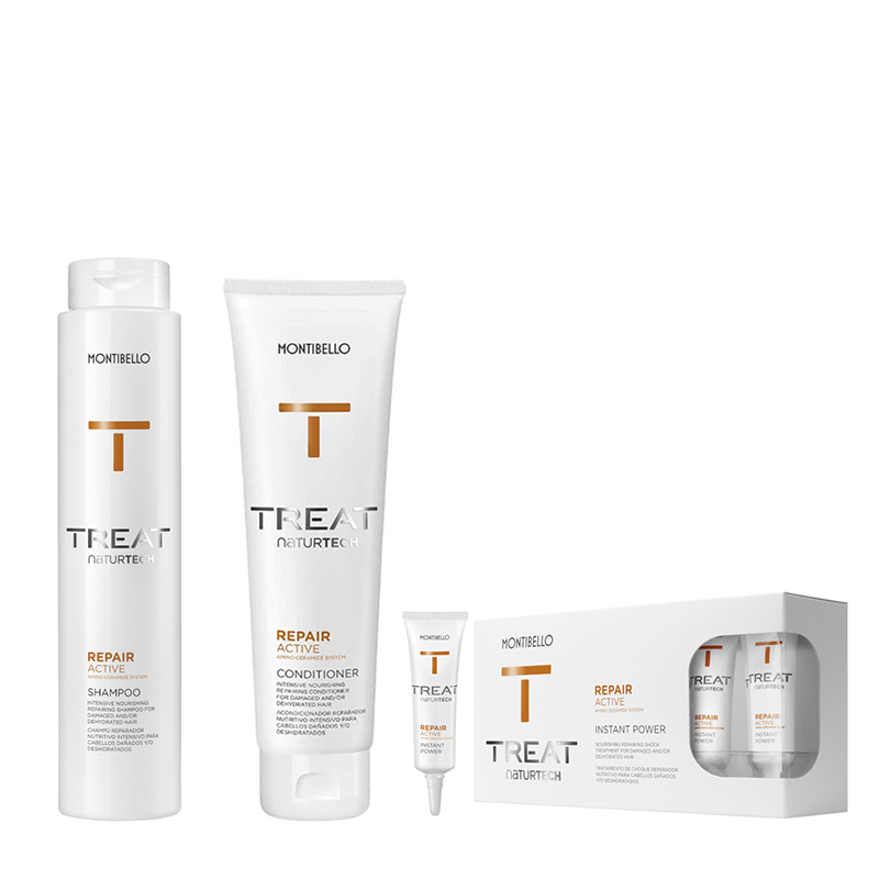 Treat Naturtech Repair Active | Zestaw do włosów zniszczonych: szampon 300ml + odżywka 150ml + kuracja 10x12ml