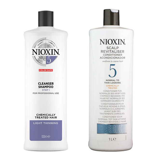 System 5 | Zestaw przeciw wypadaniu do włosów normalnych i lekko przerzedzonych po zabiegach chemicznych: szampon 1000ml + odżywka 1000ml