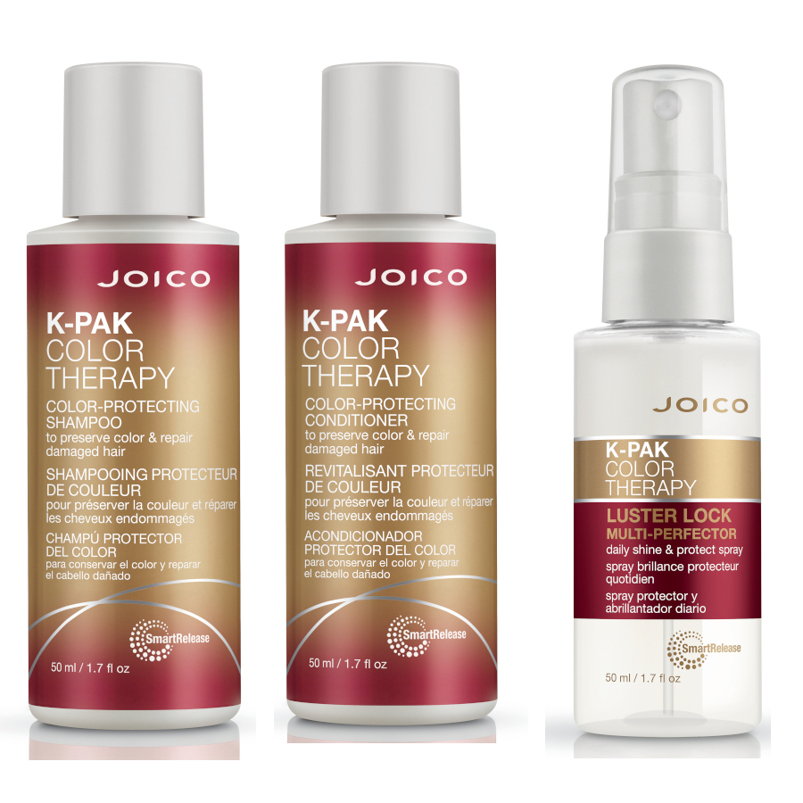 K-Pak Color Therapy | Minizestaw do włosów farbowanych: szampon 50ml + odżywka 50ml + keratynowy spray 50ml