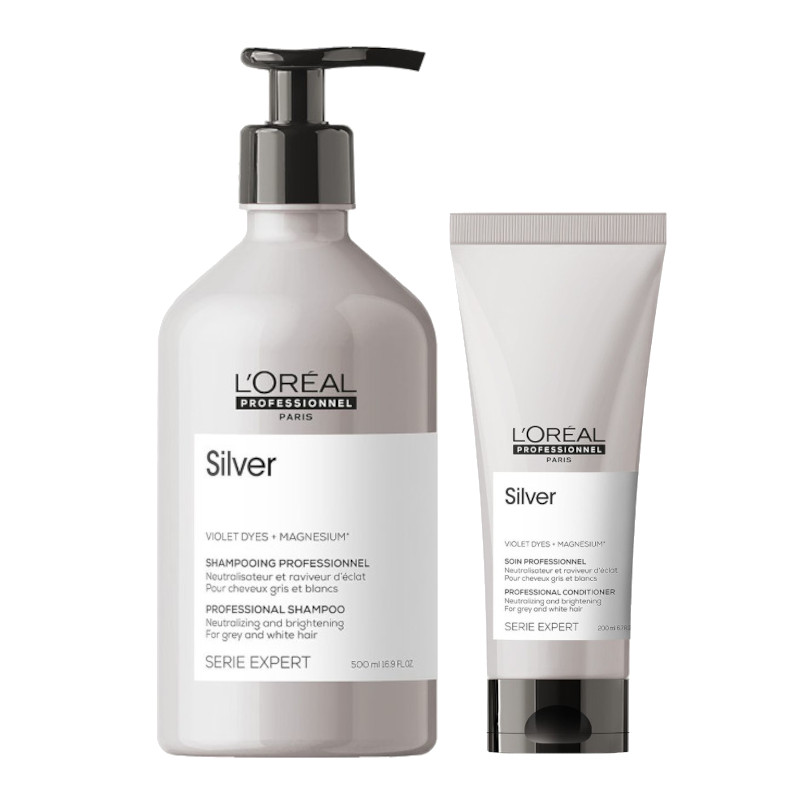 Silver | Zestaw do włosów: szampon do włosów siwych lub rozjaśnionych 500ml + neutralizująca odżywka 200ml