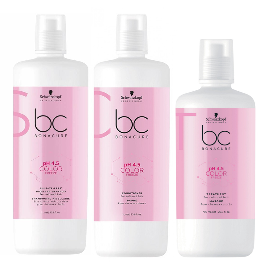BC Color Freeze | Zestaw do włosów farbowanych: szampon micelarny 1000ml + odżywka 1000ml + maska 750ml