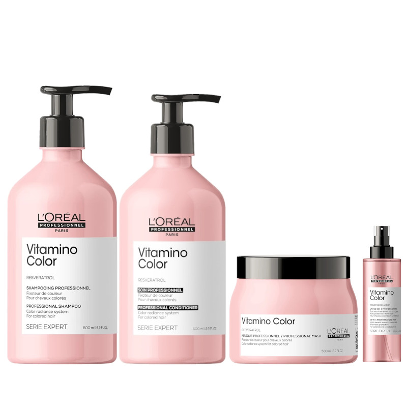 Vitamino Color | Zestaw do włosów farbowanych: szampon 500ml + odżywka 500ml + maska 500ml + serum 190ml 