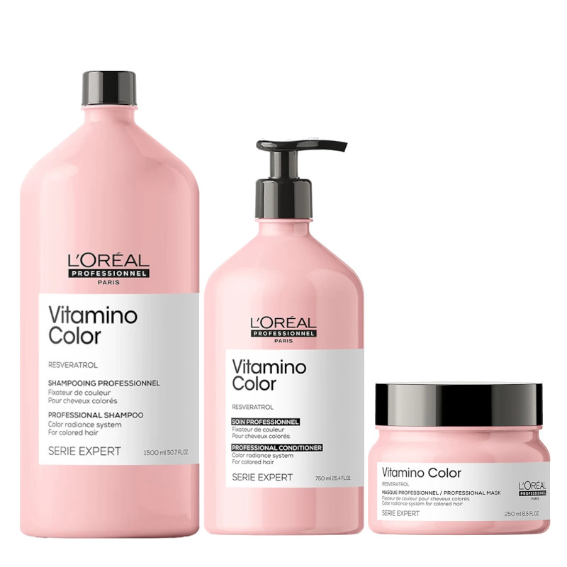 Vitamino Color | Zestaw do włosów farbowanych: szampon 1500ml + odżywka 750ml + maska 250ml