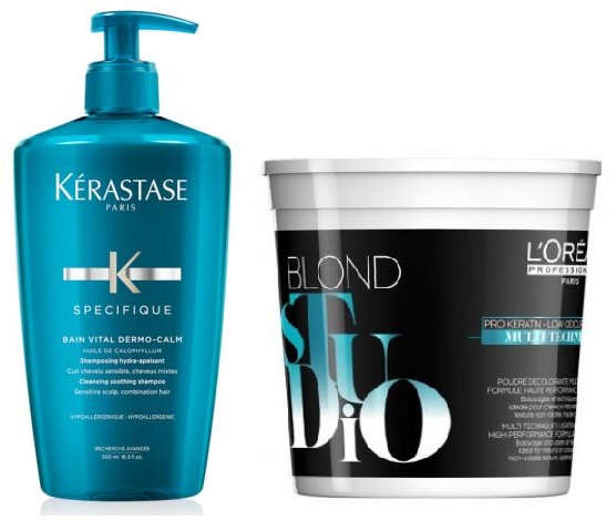 Dermo-Calm Vital and Blond Studio Multi-Techniques Powder | Zestaw: kąpiel witalizująca i kojąca do włosów wrażliwych 500ml + puder dekoloryzujący 500g