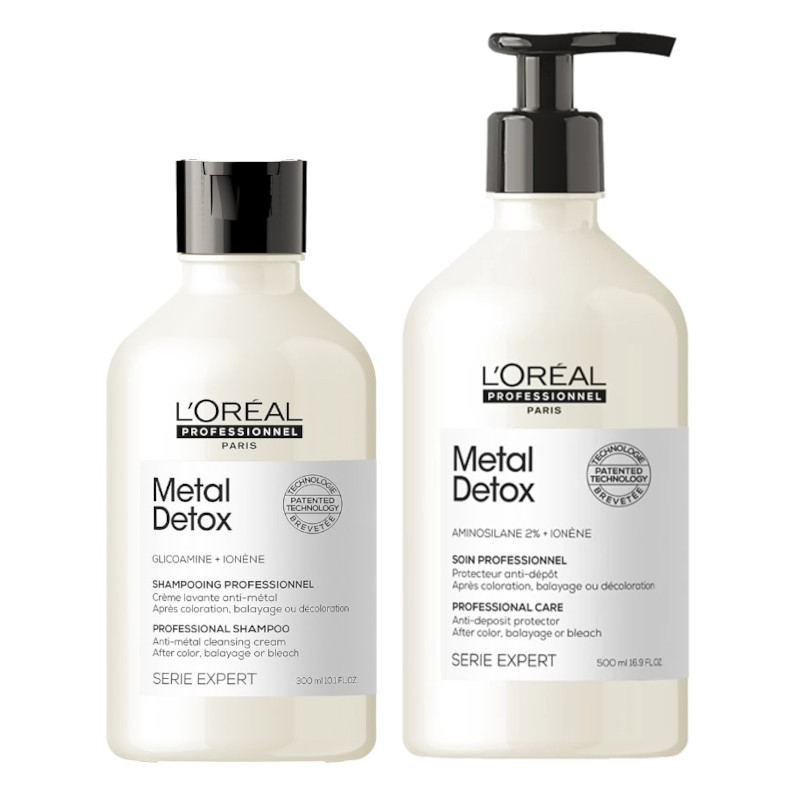 Metal Detox | Zestaw: szampon neutralizujący metale do stosowania po farbowaniu 300ml + kuracja neutralizująca metale do stosowania po farbowaniu 500ml