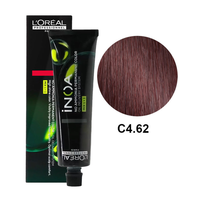 iNOA C4.62 | Bezamoniakowa trwała farba do włosów - kolor C4.62 brąz mahoniowo-opalizujący 60g