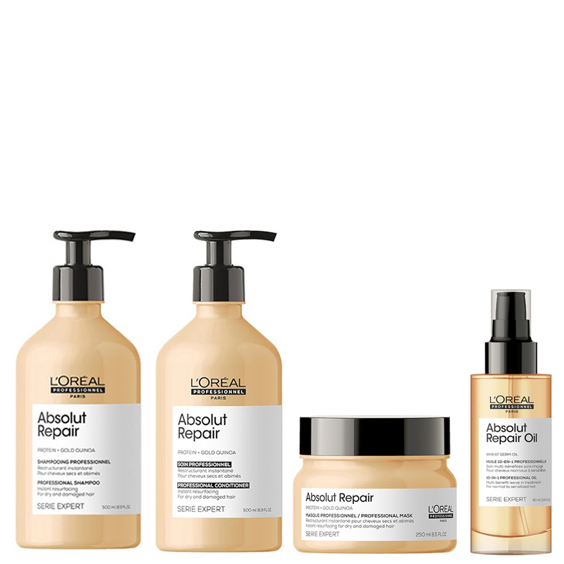 Absolut Repair | Zestaw regenerujący do włosów: szampon 500ml + odżywka 500ml + maska 250ml + olejek 90ml