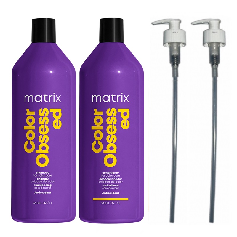 Total Results Color Obsessed | Zestaw do włosów farbowanych: szampon 1000ml + odżywka 1000ml + 2x POMPKA