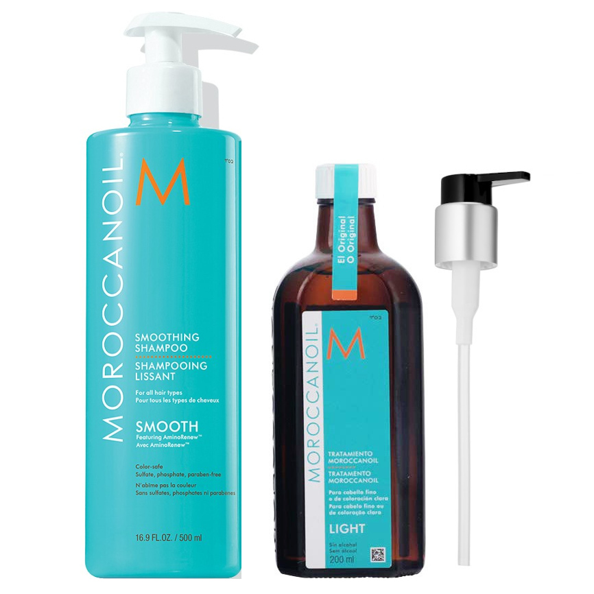 Smoothing and Oil Treatment Light | Zestaw wygładzający: szampon 500ml + olejek do włosów cienkich 200ml