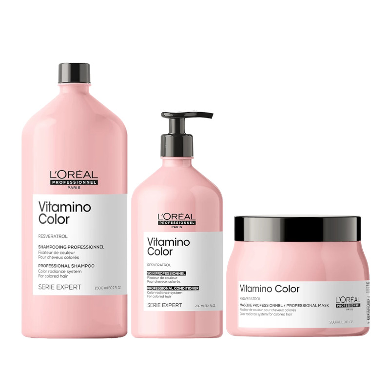 Vitamino Color | Zestaw do włosów farbowanych: szampon 1500ml + odżywka 750ml + maska 500ml