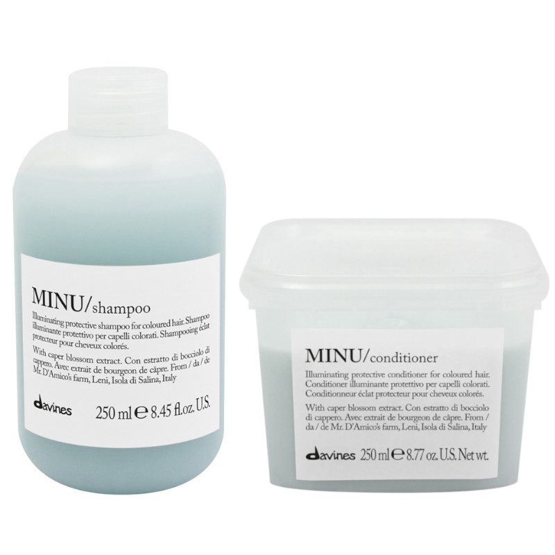 Minu | Zestaw do włosów farbowanych: szampon 250ml + odżywka 250ml 