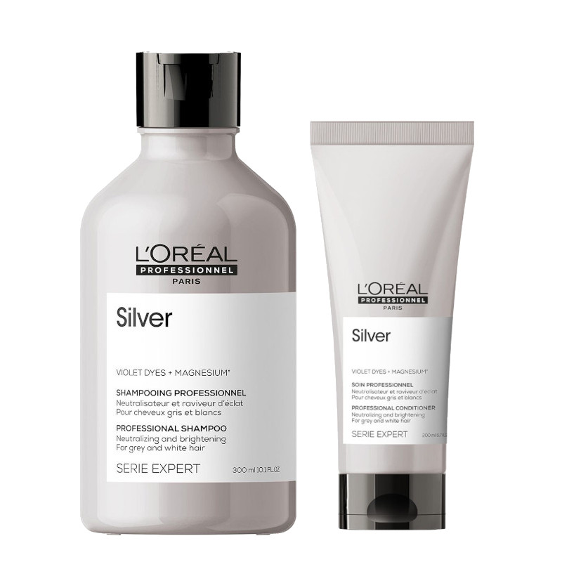 Silver | Zestaw do włosów: szampon do włosów siwych lub rozjaśnionych 300ml + neutralizująca odżywka 200ml