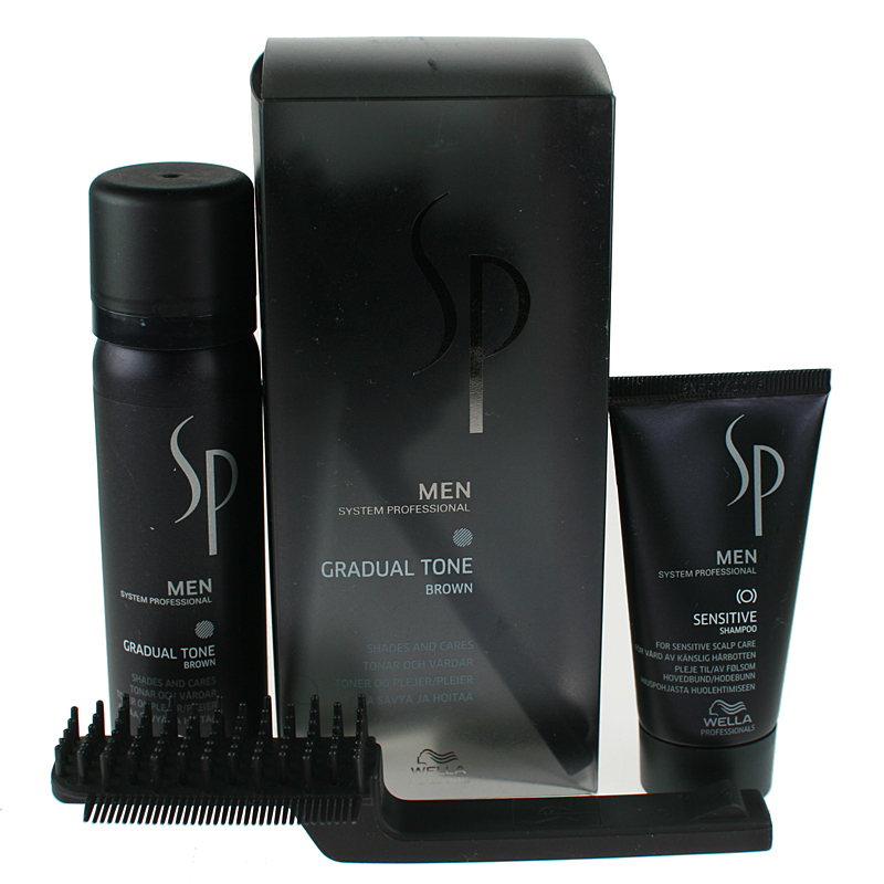 SP Men Gradual Tone Brown | Zestaw maskujący siwiznę włosów dla mężczyzn (kolor brązowy): pianka pigmentująca 60ml + szampon 30ml + szczotka
