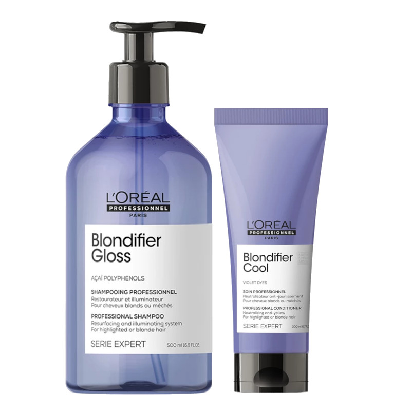 Loreal Blondifier Gloss | Zestaw pielęgnacyjny do włosów blond: szampon 500ml + odżywka 200ml