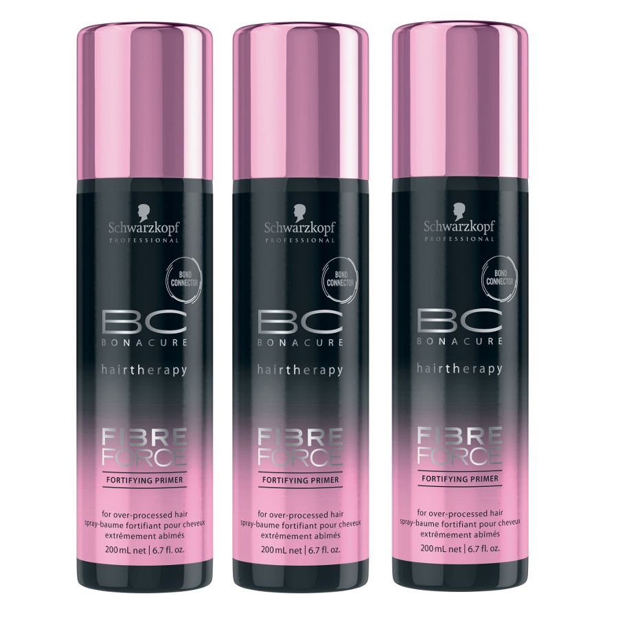 BC Fibre Force | Zestaw: wzmacniająca odżywka w sprayu do włosów zniszczonych 3x200ml