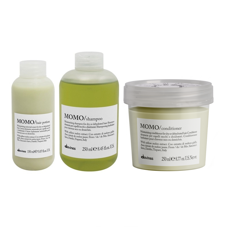 Momo | Zestaw nawilżający dla włosów suchych: szampon 250ml + odżywka 250ml + krem 150ml