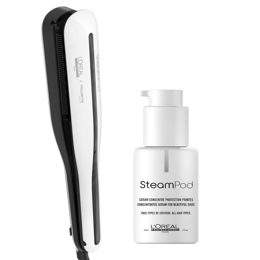 Steampod | Zestaw do prostowania i ochrony włosów: prostownica parowa + ochronno-wygładzające serum do końcówek włosów 50ml